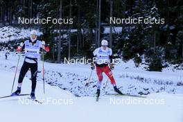 07.11.2022, Davos, Switzerland (SUI): Lukas Greiderer (AUT), Johannes Lamparter (AUT), (l-r) - Nordic Combined training, Snowfarming track, Davos (SUI). www.nordicfocus.com. © Manzoni/NordicFocus. Every downloaded picture is fee-liable.