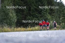 27.09.2022, Lavaze, Italy (ITA): Anders Aukland  (NOR), Andreas Nygaard (NOR), Johan Hoel  (NOR), Joar Thele  (NOR), (l-r)  - Cross-Country training, Lavaze (ITA). www.nordicfocus.com. © Vanzetta/NordicFocus. Every downloaded picture is fee-liable.