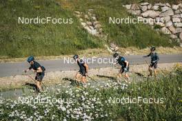 13.07.2022, Lavaze, Italy (ITA): Jonas Baumann (SUI), Jason Ruesch (SUI), Cyril Fahndrich (SUI), (l-r)  - Cross-Country training, Lavaze (ITA). www.nordicfocus.com. © Barbieri/NordicFocus. Every downloaded picture is fee-liable.