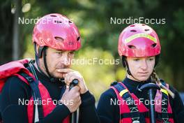 11.07.2022, Lavaze, Italy (ITA): Francois Faivre  (FRA), Nadine Faehndrich  (SUI), (l-r)  - Cross-Country training, Lavaze (ITA). www.nordicfocus.com. © Vanzetta/NordicFocus. Every downloaded picture is fee-liable.