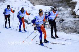08.11.2022, Davos, Switzerland (SUI): Jules Chappaz (FRA), Richard Jouve (FRA), Clement Parisse (FRA), Renaud Jay (FRA), (l-r) - Cross-Country training, Snowfarming track, Davos (SUI). www.nordicfocus.com. © Manzoni/NordicFocus. Every downloaded picture is fee-liable.