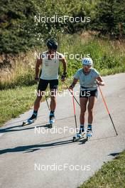 13.07.2022, Lavaze, Italy (ITA): Roman Schaad (SUI), Alina Meier (SUI), (l-r)  - Cross-Country training, Lavaze (ITA). www.nordicfocus.com. © Barbieri/NordicFocus. Every downloaded picture is fee-liable.