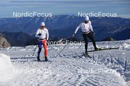 16.10.2022, Ramsau am Dachstein, Austria (AUT): Jules Lapierre (FRA), Lucas Chanavat (FRA), (l-r) - Cross-Country training, Ramsau am Dachstein (AUT). www.nordicfocus.com. © Manzoni/NordicFocus. Every downloaded picture is fee-liable.