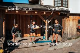 13.07.2022, Lavaze, Italy (ITA): Nadine Fahndrich (SUI), Lea Fischer (SUI), Nadja Kalin (SUI), (l-r)  - Cross-Country training, Lavaze (ITA). www.nordicfocus.com. © Barbieri/NordicFocus. Every downloaded picture is fee-liable.