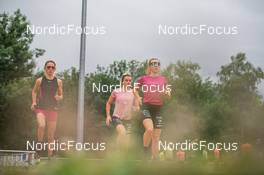 27.06.2022, Tignes, France (FRA): Delphine Claudel (FRA), Lena Quintin (FRA), Melissa Gal (FRA), (l-r) - Cross-Country training, Tignes (FRA). www.nordicfocus.com. ©Authamayou/NordicFocus. Every downloaded picture is fee-liable.