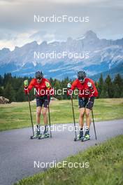 27.09.2022, Lavaze, Italy (ITA): Anders Aukland  (NOR), Andreas Nygaard (NOR), (l-r)  - Cross-Country training, Lavaze (ITA). www.nordicfocus.com. © Vanzetta/NordicFocus. Every downloaded picture is fee-liable.