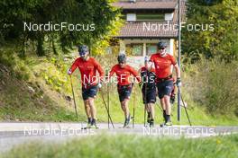 27.09.2022, Lavaze, Italy (ITA): Andreas Nygaard (NOR), Anders Aukland  (NOR), Johan Hoel  (NOR), (l-r)  - Cross-Country training, Lavaze (ITA). www.nordicfocus.com. © Vanzetta/NordicFocus. Every downloaded picture is fee-liable.