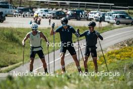 13.07.2022, Lavaze, Italy (ITA): Roman Furger (SUI), Jason Ruesch (SUI), Beda Klee (SUI), (l-r)  - Cross-Country training, Lavaze (ITA). www.nordicfocus.com. © Barbieri/NordicFocus. Every downloaded picture is fee-liable.