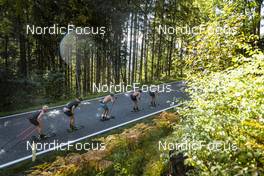 26.09.2022, Lavaze, Italy (ITA): Joar Thele  (NOR), Andreas Nygaard (NOR), Anders Aukland  (NOR), Oskar Kardin  (SWE), (l-r)  - Cross-Country training, Lavaze (ITA). www.nordicfocus.com. © Vanzetta/NordicFocus. Every downloaded picture is fee-liable.