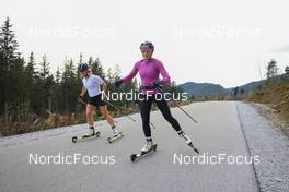 14.10.2022, Ramsau am Dachstein, Austria (AUT): Flora Dolci (FRA), Lena Quintin (FRA), (l-r) - Cross-Country training, Ramsau am Dachstein (AUT). www.nordicfocus.com. © Manzoni/NordicFocus. Every downloaded picture is fee-liable.