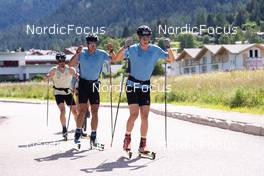 08.07.2022, Lavaze, Italy (ITA): Baumann Jonas (SUI), Schaad Roman (SUI), Fahndrich Cyril (SUI), (l-r)  - Cross-Country training, Lavaze (ITA). www.nordicfocus.com. © Barbieri/NordicFocus. Every downloaded picture is fee-liable.