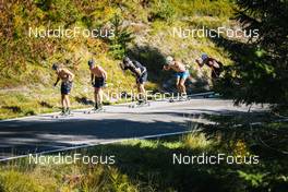 26.09.2022, Lavaze, Italy (ITA): Oskar Kardin  (SWE), Anders Aukland  (NOR), Andreas Nygaard (NOR), Joar Thele  (NOR), (l-r)  - Cross-Country training, Lavaze (ITA). www.nordicfocus.com. © Vanzetta/NordicFocus. Every downloaded picture is fee-liable.