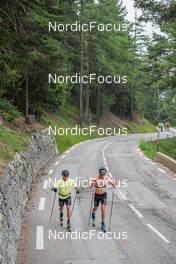 27.06.2022, Tignes, France (FRA): Arnaud Chautemps (FRA), Maurice Manificat (FRA), (l-r) - Cross-Country training, Tignes (FRA). www.nordicfocus.com. ©Authamayou/NordicFocus. Every downloaded picture is fee-liable.