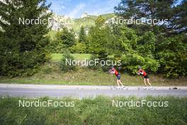 27.09.2022, Lavaze, Italy (ITA): Anniken Gjerde  Alnes  (NOR), Jenny Larsson (NOR), (l-r)  - Cross-Country training, Lavaze (ITA). www.nordicfocus.com. © Vanzetta/NordicFocus. Every downloaded picture is fee-liable.