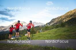 27.09.2022, Lavaze, Italy (ITA): Oskar Kardin  (SWE), Anders Aukland  (NOR), Andreas Nygaard (NOR), (l-r)  - Cross-Country training, Lavaze (ITA). www.nordicfocus.com. © Vanzetta/NordicFocus. Every downloaded picture is fee-liable.