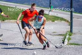 16.08.2022, Lavaze, Italy (ITA): Davide Graz (ITA), Nicole Monsorno (ITA), (l-r)  - Cross-Country training, Lavaze (ITA). www.nordicfocus.com. © Barbieri/NordicFocus. Every downloaded picture is fee-liable.