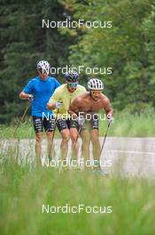 27.06.2022, Tignes, France (FRA): Renaud Jay (FRA), Lucas Chanavat (FRA), Richard Jouve (FRA), (l-r) - Cross-Country training, Tignes (FRA). www.nordicfocus.com. ©Authamayou/NordicFocus. Every downloaded picture is fee-liable.