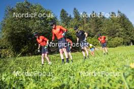 26.09.2022, Lavaze, Italy (ITA): Anders Aukland  (NOR), Johan Hoel  (NOR), Andreas Nygaard (NOR), Oskar Kardin  (SWE), (l-r)  - Cross-Country training, Lavaze (ITA). www.nordicfocus.com. © Vanzetta/NordicFocus. Every downloaded picture is fee-liable.
