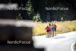 26.09.2022, Lavaze, Italy (ITA): Johan Hoel  (NOR), Anders Aukland  (NOR), Joar Thele  (NOR), (l-r)  - Cross-Country training, Lavaze (ITA). www.nordicfocus.com. © Vanzetta/NordicFocus. Every downloaded picture is fee-liable.
