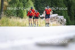 27.09.2022, Lavaze, Italy (ITA): Anders Aukland  (NOR), Andreas Nygaard (NOR), Oskar Kardin  (SWE), Johan Hoel  (NOR), (l-r)  - Cross-Country training, Lavaze (ITA). www.nordicfocus.com. © Vanzetta/NordicFocus. Every downloaded picture is fee-liable.