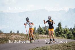 16.07.2022, Lavaze, Italy (ITA): Emma Ribom (SWE), Jonna Sundling (SWE), (l-r)  - Cross-Country training, Lavaze (ITA). www.nordicfocus.com. © Barbieri/NordicFocus. Every downloaded picture is fee-liable.