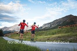 27.09.2022, Lavaze, Italy (ITA): Andreas Nygaard (NOR), Anders Aukland  (NOR), (l-r)  - Cross-Country training, Lavaze (ITA). www.nordicfocus.com. © Vanzetta/NordicFocus. Every downloaded picture is fee-liable.