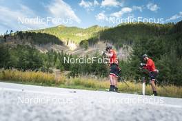 27.09.2022, Lavaze, Italy (ITA): Johan Hoel  (NOR), Andreas Nygaard (NOR), (l-r)  - Cross-Country training, Lavaze (ITA). www.nordicfocus.com. © Vanzetta/NordicFocus. Every downloaded picture is fee-liable.