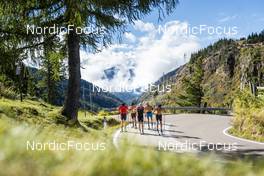 26.09.2022, Lavaze, Italy (ITA): Johan Hoel  (NOR), Oskar Kardin  (SWE), Joar Thele  (NOR), Anders Aukland  (NOR), (l-r)  - Cross-Country training, Lavaze (ITA). www.nordicfocus.com. © Vanzetta/NordicFocus. Every downloaded picture is fee-liable.