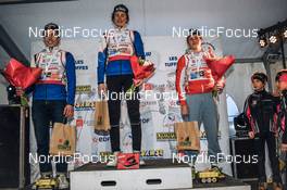 01.04.2022, Premanon, France (FRA): QUENTIN Viguier (FRA), SIMON Clavel (FRA), ENZO Hudry (FRA), (l-r) - French Championships cross-country, individual sprint, Premanon (FRA). www.nordicfocus.com. © Augustin Authamayou/NordicFocus. Every downloaded picture is fee-liable.