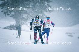 01.04.2022, Premanon, France (FRA): Camille Laude (FRA), Quentin Joly (FRA), (l-r)  - French Championships cross-country, individual sprint, Premanon (FRA). www.nordicfocus.com. © Leo Authamayou/NordicFocus. Every downloaded picture is fee-liable.