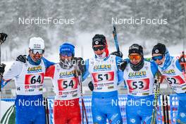 01.04.2022, Premanon, France (FRA): Hugo Malgrand (FRA), Ivan Essonnier (FRA), Mathis Desloges (FRA), Simon Chappaz (FRA), Luc Primet (FRA), (l-r)  - French Championships cross-country, individual sprint, Premanon (FRA). www.nordicfocus.com. © Augustin Authamayou/NordicFocus. Every downloaded picture is fee-liable.