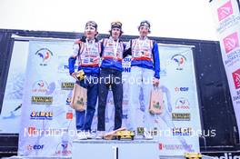 02.04.2022, Premanon, France (FRA): Quentin Lespine (FRA), Lino Deloche (FRA), Simon Clavel (FRA), (l-r) - French Championships cross-country, mass, Premanon (FRA). www.nordicfocus.com. © Augustin Authamayou/NordicFocus. Every downloaded picture is fee-liable.