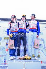 02.04.2022, Premanon, France (FRA): Quentin Lespine (FRA), Lino Deloche (FRA), Simon Clavel (FRA), (l-r) - French Championships cross-country, mass, Premanon (FRA). www.nordicfocus.com. © Augustin Authamayou/NordicFocus. Every downloaded picture is fee-liable.