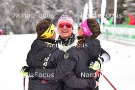 03.04.2022, Oberwiesenthal, Germany (GER): Coletta Rydzek (GER), Laura Gimmler (GER), Sofie Krehl (GER), (l-r) - German Championships cross-country, relay, Oberwiesenthal (GER). www.nordicfocus.com. © Reichert/NordicFocus. Every downloaded picture is fee-liable.