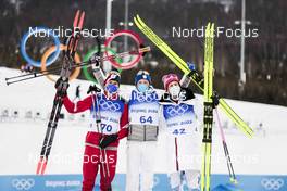 11.02.2022, Beijing, China (CHN): Alexander Bolshunov (ROC), Iivo Niskanen (FIN), Johannes Hoesflot Klaebo (NOR), (l-r)  - XXIV. Olympic Winter Games Beijing 2022, cross-country, 15km men, Beijing (CHN). www.nordicfocus.com. © Modica/NordicFocus. Every downloaded picture is fee-liable.
