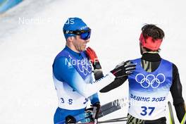 11.02.2022, Beijing, China (CHN): Maurice Manificat (FRA), Jonas Dobler (GER), (l-r)  - XXIV. Olympic Winter Games Beijing 2022, cross-country, 15km men, Beijing (CHN). www.nordicfocus.com. © Modica/NordicFocus. Every downloaded picture is fee-liable.