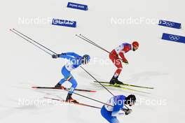 08.02.2022, Beijing, China (CHN): Federico Pellegrino (ITA), Sergey Ustiugov (ROC), Lucas Chanavat (FRA), (l-r)  - XXIV. Olympic Winter Games Beijing 2022, cross-country, individual sprint, Beijing (CHN). www.nordicfocus.com. © Modica/NordicFocus. Every downloaded picture is fee-liable.