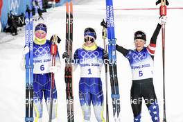 08.02.2022, Beijing, China (CHN): Maja Dahlqvist (SWE), Jessie Diggins (USA), Jonna Sundling (SWE), (l-r)  - XXIV. Olympic Winter Games Beijing 2022, cross-country, individual sprint, Beijing (CHN). www.nordicfocus.com. © Modica/NordicFocus. Every downloaded picture is fee-liable.