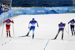 08.02.2022, Beijing, China (CHN): Sergey Ustiugov (ROC), Richard Jouve (FRA), Johannes Hoesflot Klaebo (NOR), (l-r)  - XXIV. Olympic Winter Games Beijing 2022, cross-country, individual sprint, Beijing (CHN). www.nordicfocus.com. © Modica/NordicFocus. Every downloaded picture is fee-liable.