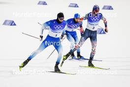 08.02.2022, Beijing, China (CHN): Lucas Chanavat (FRA), Richard Jouve (FRA), Johannes Hoesflot Klaebo (NOR), (l-r)  - XXIV. Olympic Winter Games Beijing 2022, cross-country, individual sprint, Beijing (CHN). www.nordicfocus.com. © Modica/NordicFocus. Every downloaded picture is fee-liable.