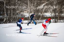 19.02.2022, Beijing, China (CHN): Dario Cologna (SUI), Andrew Musgrave (GBR), (l-r)  - XXIV. Olympic Winter Games Beijing 2022, cross-country, mass men, Beijing (CHN). www.nordicfocus.com. © Thibaut/NordicFocus. Every downloaded picture is fee-liable.