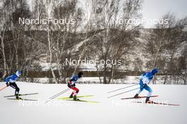 19.02.2022, Beijing, China (CHN): Adrien Backscheider (FRA), Remi Drolet (CAN), Alvar Johannes Alev (EST), (l-r)  - XXIV. Olympic Winter Games Beijing 2022, cross-country, mass men, Beijing (CHN). www.nordicfocus.com. © Thibaut/NordicFocus. Every downloaded picture is fee-liable.