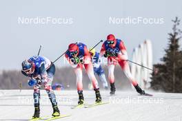 19.02.2022, Beijing, China (CHN): Roman Furger (SUI), Dario Cologna (SUI), Hans Christer Holund (NOR), (l-r)  - XXIV. Olympic Winter Games Beijing 2022, cross-country, mass men, Beijing (CHN). www.nordicfocus.com. © Modica/NordicFocus. Every downloaded picture is fee-liable.