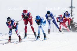 20.02.2022, Beijing, China (CHN): Rosie Brennan (USA), Tatiana Sorina (ROC), Delphine Claudel (FRA), (l-r)  - XXIV. Olympic Winter Games Beijing 2022, cross-country, mass women, Beijing (CHN). www.nordicfocus.com. © Modica/NordicFocus. Every downloaded picture is fee-liable.