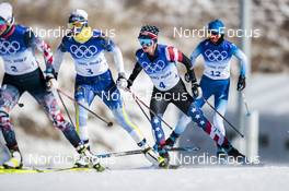 20.02.2022, Beijing, China (CHN): Ebba Andersson (SWE), Jessie Diggins (USA), Delphine Claudel (FRA), (l-r)  - XXIV. Olympic Winter Games Beijing 2022, cross-country, mass women, Beijing (CHN). www.nordicfocus.com. © Modica/NordicFocus. Every downloaded picture is fee-liable.