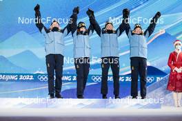 12.02.2022, Beijing, China (CHN): Maja Dahlqvist (SWE), Ebba Andersson (SWE), Frida Karlsson (SWE), Jonna Sundling (SWE), (l-r)  - XXIV. Olympic Winter Games Beijing 2022, cross-country, medals, Beijing (CHN). www.nordicfocus.com. © Modica/NordicFocus. Every downloaded picture is fee-liable.