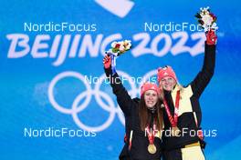 05.02.2022, Beijing, China (CHN): Katharina Hennig (GER), Victoria Carl (GER), (l-r)  - XXIV. Olympic Winter Games Beijing 2022, cross-country, medals, Beijing (CHN). www.nordicfocus.com. © Modica/NordicFocus. Every downloaded picture is fee-liable.