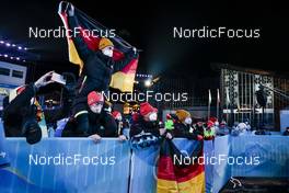 12.02.2022, Beijing, China (CHN): German Team Cheering   - XXIV. Olympic Winter Games Beijing 2022, cross-country, medals, Beijing (CHN). www.nordicfocus.com. © Modica/NordicFocus. Every downloaded picture is fee-liable.