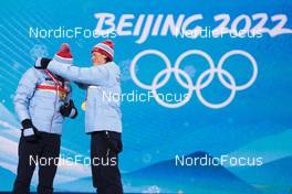 05.02.2022, Beijing, China (CHN): Erik Valnes (NOR), Johannes Hoesflot Klaebo (NOR), (l-r)  - XXIV. Olympic Winter Games Beijing 2022, cross-country, medals, Beijing (CHN). www.nordicfocus.com. © Modica/NordicFocus. Every downloaded picture is fee-liable.