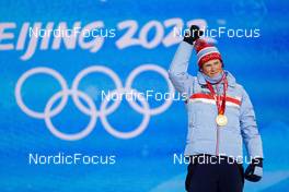 09.02.2022, Beijing, China (CHN): Johannes Hoesflot Klaebo (NOR) - XXIV. Olympic Winter Games Beijing 2022, cross-country, medals, Beijing (CHN). www.nordicfocus.com. © Modica/NordicFocus. Every downloaded picture is fee-liable.